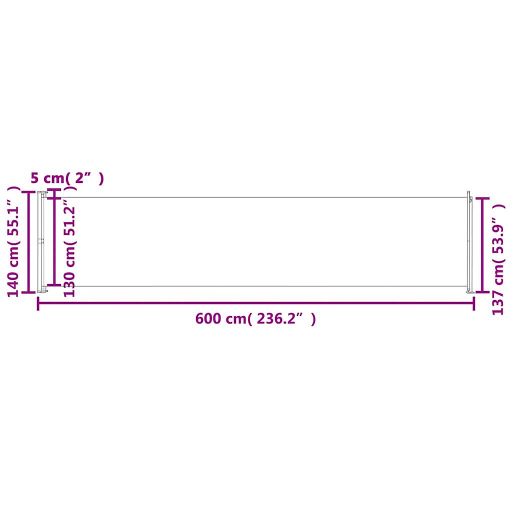 vidaXL Σκίαστρο Πλαϊνό Συρόμενο Βεράντας Κρεμ 140 x 600 εκ.