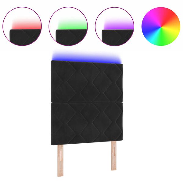 vidaXL LED Κεφαλάρι με φώτα λωρίδας LED Geometric Μαύρο 80 cm Βελούδο