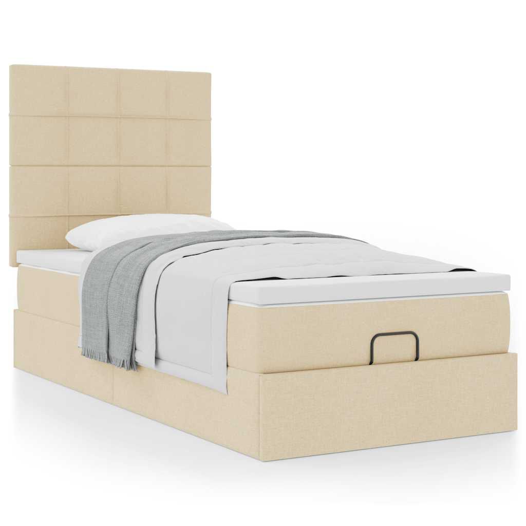 vidaXL Οθωμανικό κρεβάτι με στρώμα Cream 90x200cm ύφασμα
