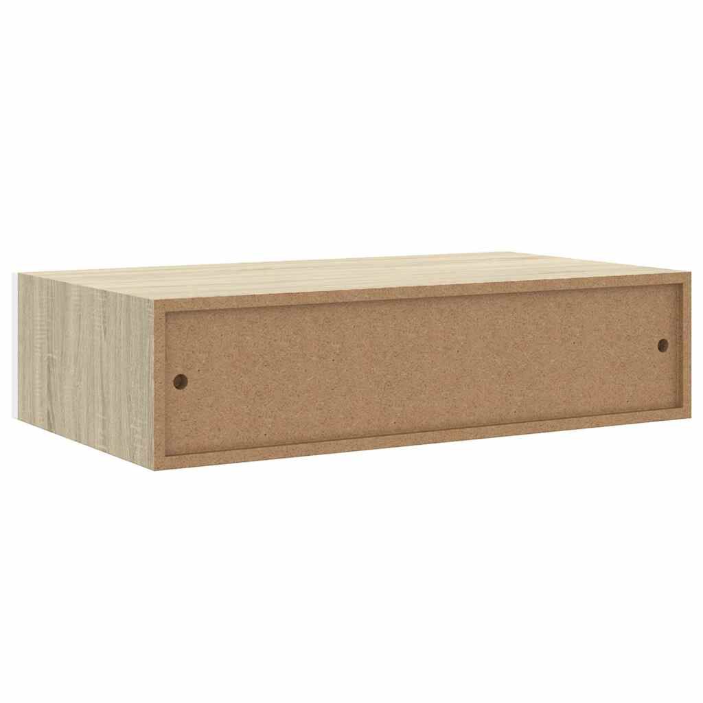 vidaXL Ράφι Επιτοίχιο με Συρτάρι Δρυς/Λευκό 40 x 23,5 x 10 εκ. από MDF