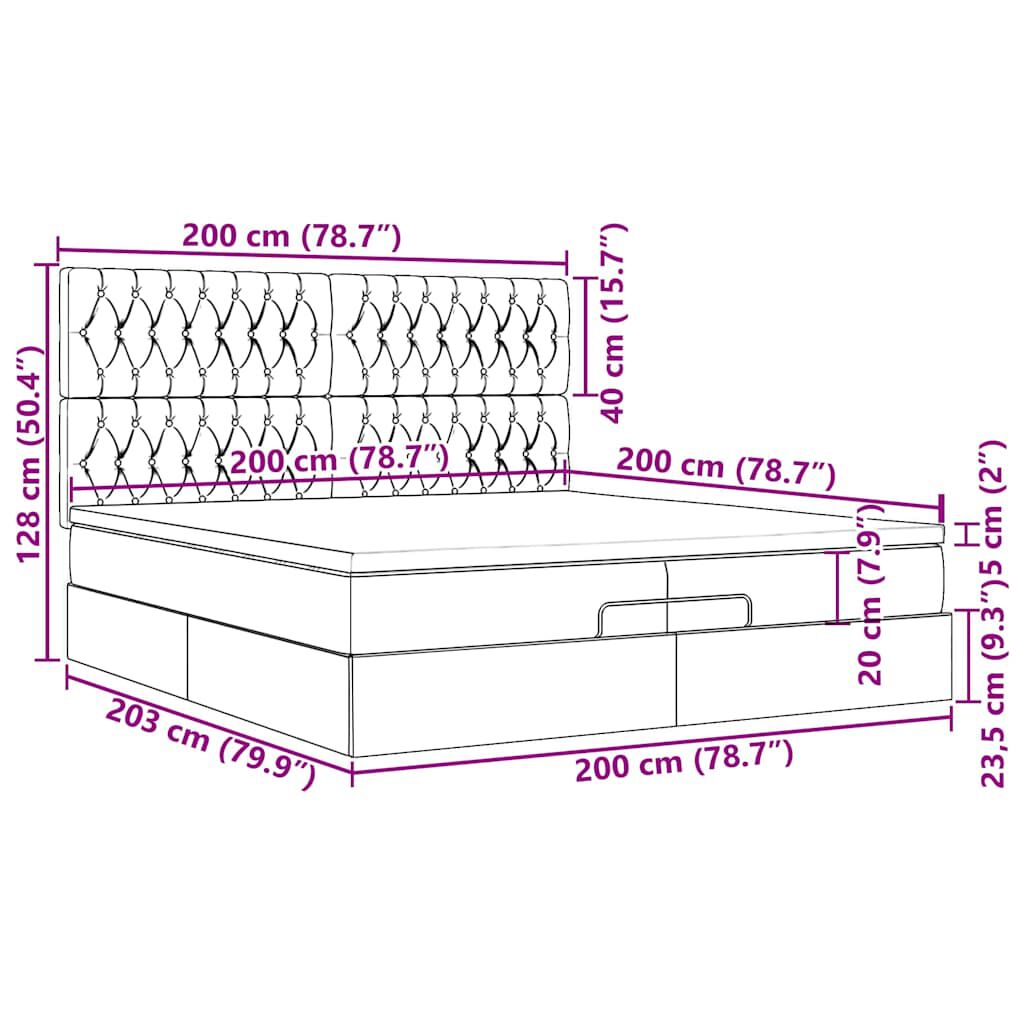 vidaXL Οθωμανικό κρεβάτι με στρώματα & LEDs Μαύρο 200x200cm ύφασμα