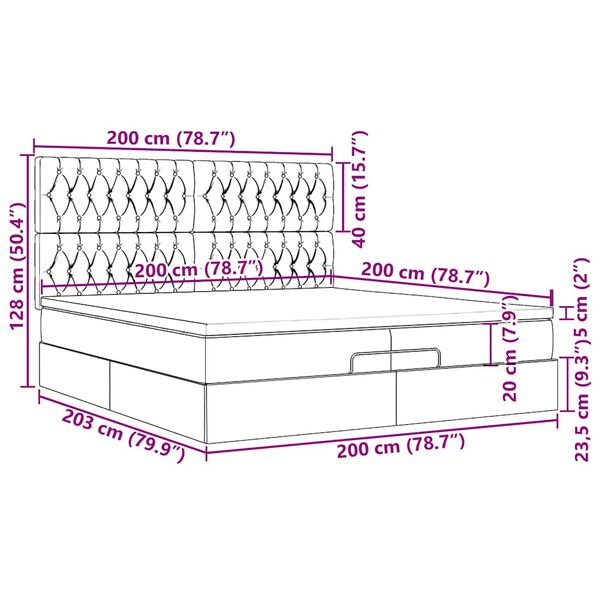 vidaXL Οθωμανικό κρεβάτι με στρώματα & LEDs Μαύρο 200x200cm ύφασμα