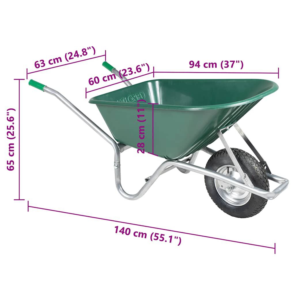 vidaXL Καροτσάκι πράσινο 90 L 150 kg από γαλβανισμένο χάλυβα πλαστικό