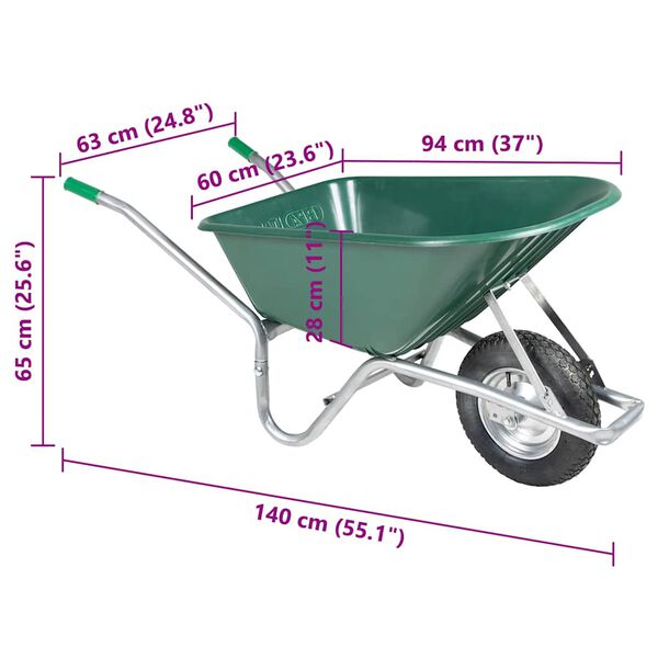 vidaXL Καροτσάκι πράσινο 90 L 150 kg από γαλβανισμένο χάλυβα πλαστικό