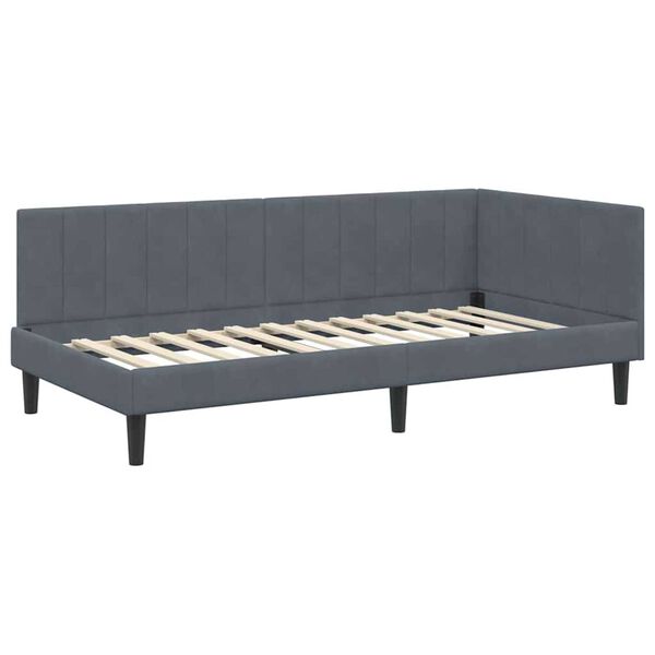 vidaXL Κρεβάτι Γωνίας με στρώμα Σκούρο γκρι 100 x 200 cm Βελούδο