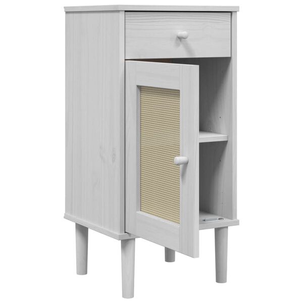 vidaXL Κομοδίνο SENJA Λευκό Όψη Ρατάν 40x35x80εκ από Μασίφ Ξύλο Πεύκου