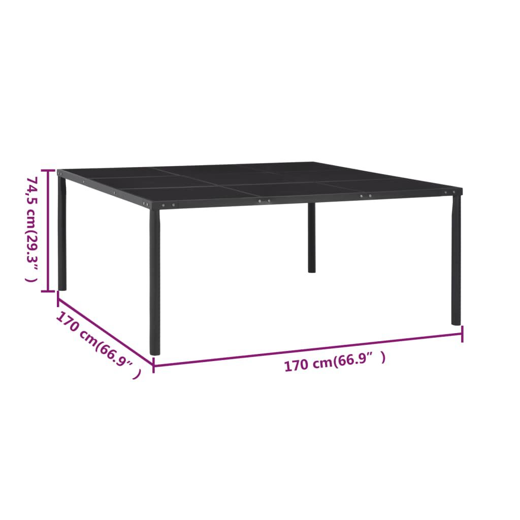vidaXL Τραπέζι Κήπου Μαύρο 170 x 170 x 74,5 εκ. από Ατσάλι / Γυαλί