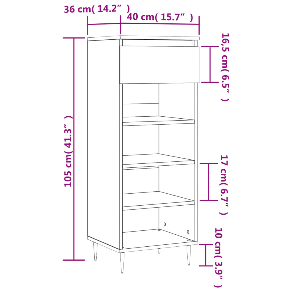 vidaXL Παπουτσοθήκη Γκρι Sonoma 40x36x105 εκ. από Επεξεργασμένο Ξύλο