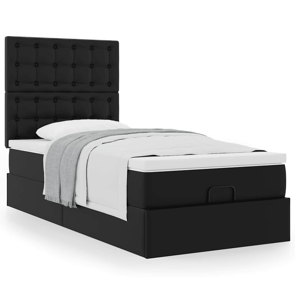 vidaXL Οθωμανικό κρεβάτι με στρώμα Μαύρο 90x200cm Faux Leather