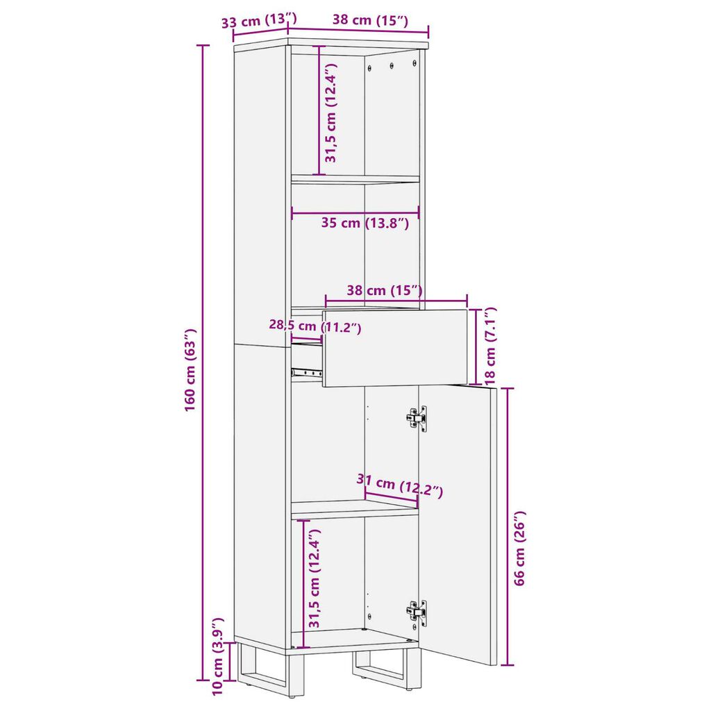 vidaXL Έπιπλο μπάνιου 38x33.5x160 cm από σταχτόξυλο