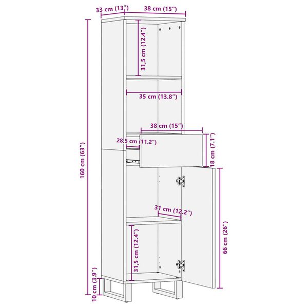 vidaXL Έπιπλο μπάνιου 38x33.5x160 cm από σταχτόξυλο