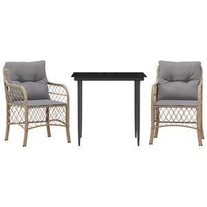 vidaXL Σετ Επίπλων Bistro 3 τεμ. Μικτό Μπεζ Συνθ. Ρατάν με Μαξιλάρια
