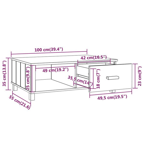 vidaXL Τραπεζάκι Σαλονιού HAMAR Μελί 100x55x35 εκ. Μασίφ Ξύλο Πεύκου