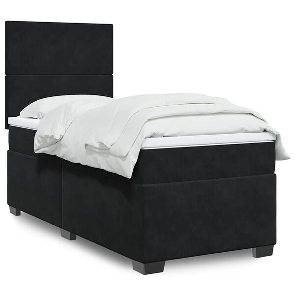 vidaXL Κρεβάτι Boxspring με Στρώμα Μαύρο 100x200 εκ. Βελούδινο