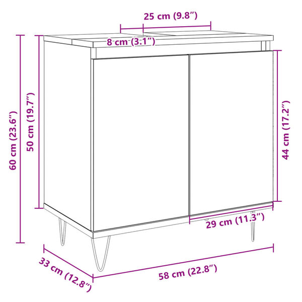 vidaXL Ντουλάπι Μπάνιου Sonoma Δρυς 58 x 33 x 60 εκ. από Επεξεργ. Ξύλο