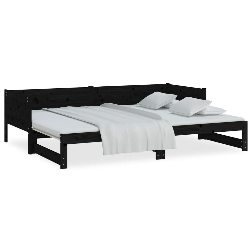 vidaXL Καναπές Κρεβάτι Συρόμενος Μαύρος 2x(90x190) εκ. Μασίφ Πεύκο