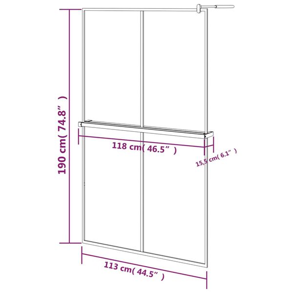 vidaXL Διαχωριστικό Ντους με Ράφι Μαύρο 118x190 εκ Γυαλί ESG&Αλουμίνιο