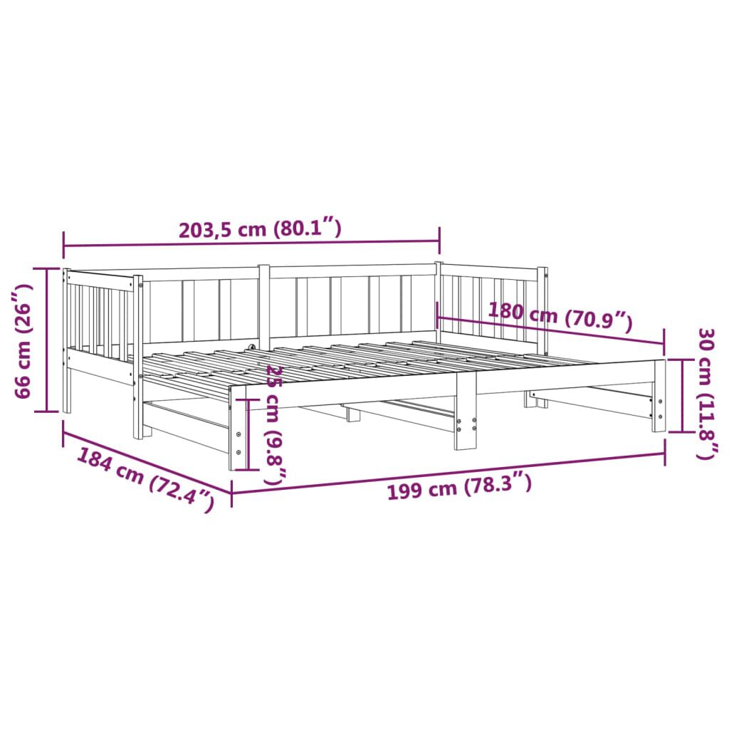 vidaXL Καναπές Κρεβάτι Συρόμενος Μαύρος 90 x 200 εκ. Μασίφ Ξύλο Πεύκου