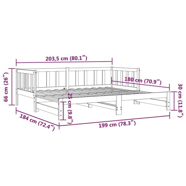 vidaXL Καναπές Κρεβάτι Συρόμενος Μαύρος 90 x 200 εκ. Μασίφ Ξύλο Πεύκου