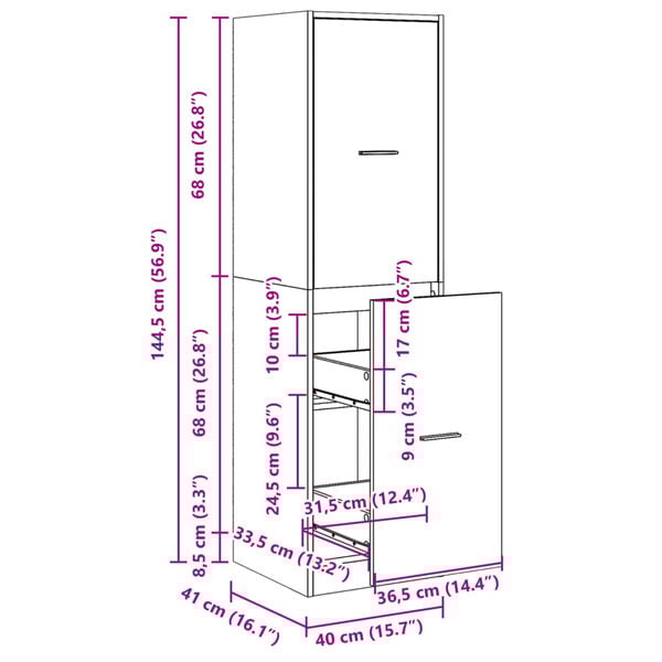 vidaXL Συρταριέρα Γενικής Χρήσης Μαύρο 40x41x144,5 εκ. Επεξ. Ξύλο