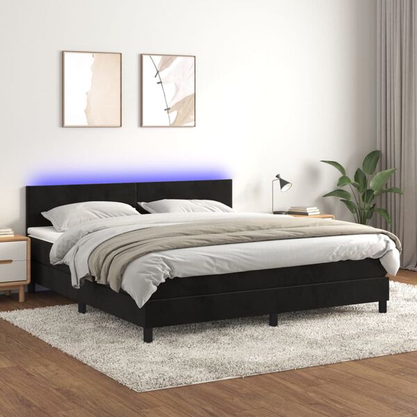 vidaXL &Kappa;&rho;&epsilon;&beta;ά&tau;&iota; Boxspring &mu;&epsilon; &Sigma;&tau;&rho;ώ&mu;&alpha; & LED &Mu;&alpha;ύ&rho;&omicron; 160x200 &epsilon;&kappa;. &Beta;&epsilon;&lambda;&omicron;ύ&delta;&iota;&nu;&omicron;