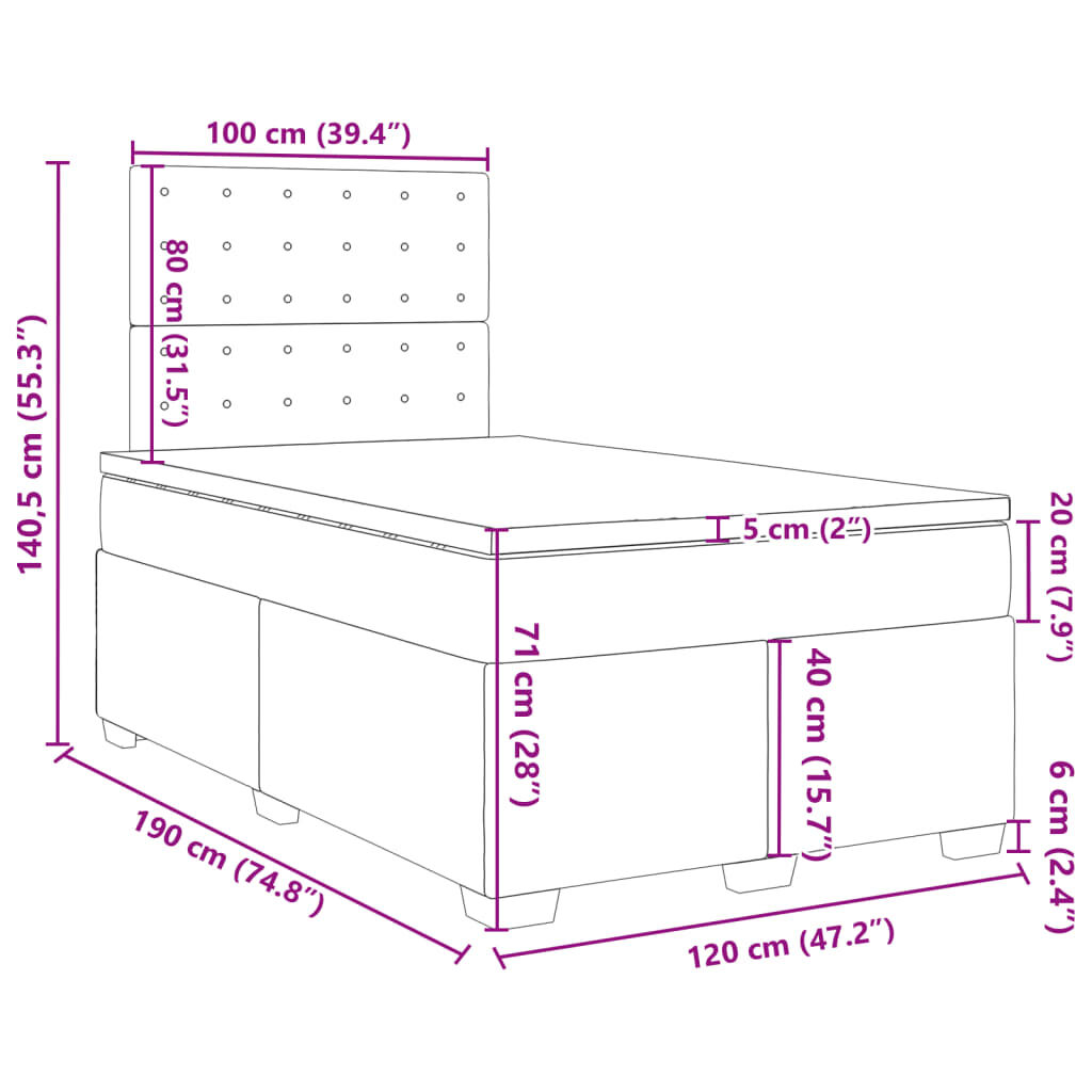 vidaXL Κρεβάτι Boxspring με Στρώμα Γκρι 120x190εκ. από Συνθετικό Δέρμα