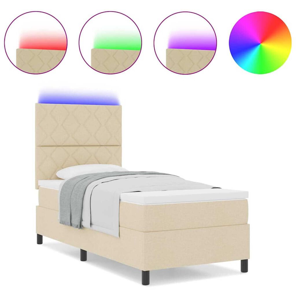 vidaXL Κρεβάτι με ελατήρια με στρώμα Κρεμ 100 x 200 cm ύφασμα