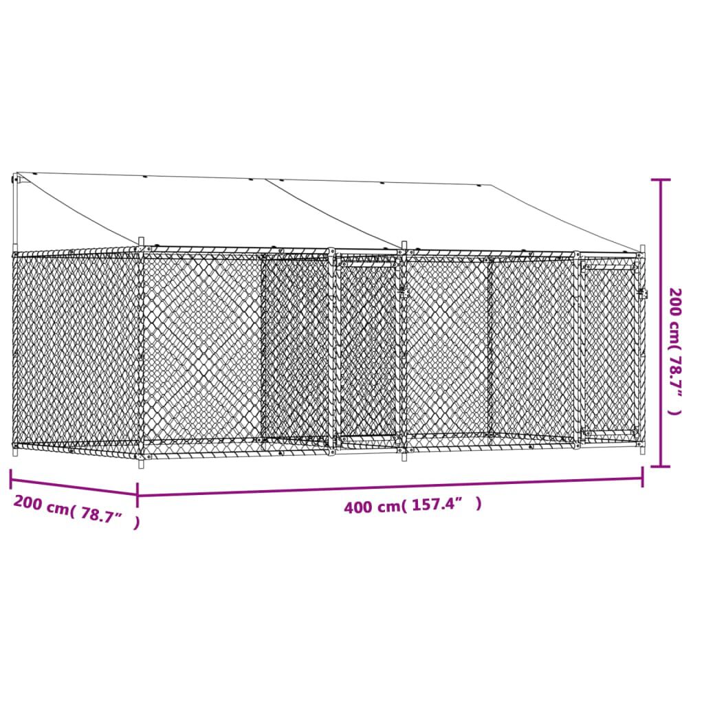 vidaXL Κλουβί Σκύλου με Οροφή και Πόρτες Γκρι 4x2x2 μ. Γαλβ. Χάλυβας
