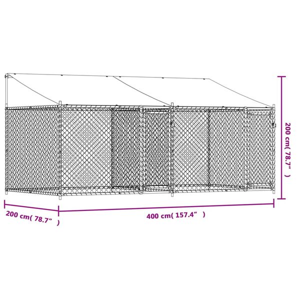 vidaXL Κλουβί Σκύλου με Οροφή και Πόρτες Γκρι 4x2x2 μ. Γαλβ. Χάλυβας