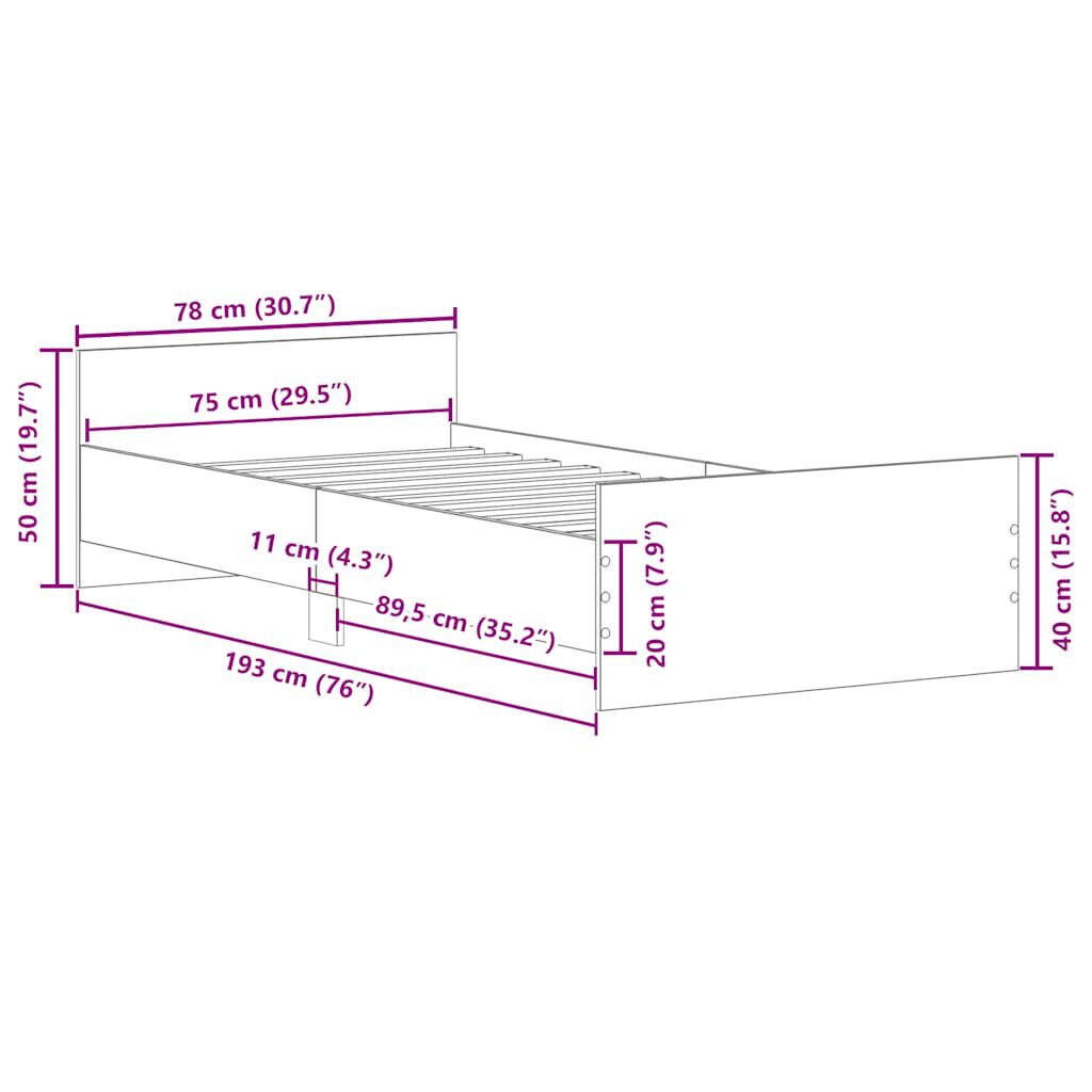 vidaXL Πλαίσιο Κρεβατιού Χωρ. Στρώμα Sonoma Δρυς 75x190εκ Επεξ. Ξύλο