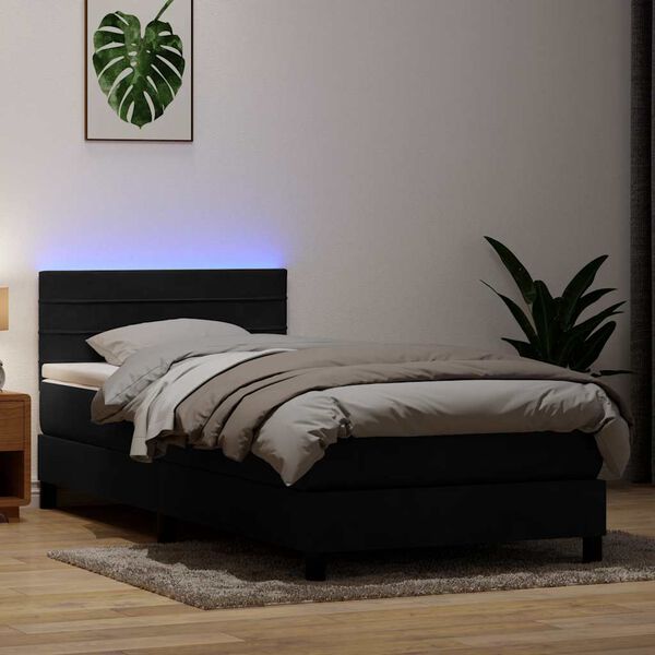 vidaXL &Kappa;&rho;&epsilon;&beta;ά&tau;&iota; Boxspring &mu;&epsilon; &Sigma;&tau;&rho;ώ&mu;&alpha; & LED &Mu;&alpha;ύ&rho;&omicron; 80x220 &epsilon;&kappa;. &Beta;&epsilon;&lambda;&omicron;ύ&delta;&iota;&nu;&omicron;