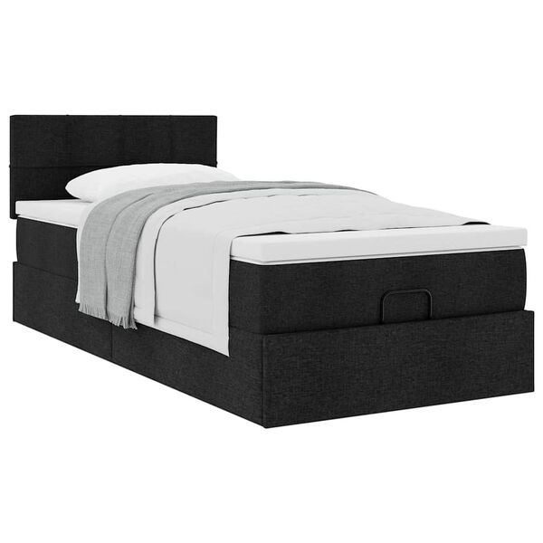 vidaXL Οθωμανικό κρεβάτι με στρώμα Μαύρο 90x200cm Ύφασμα
