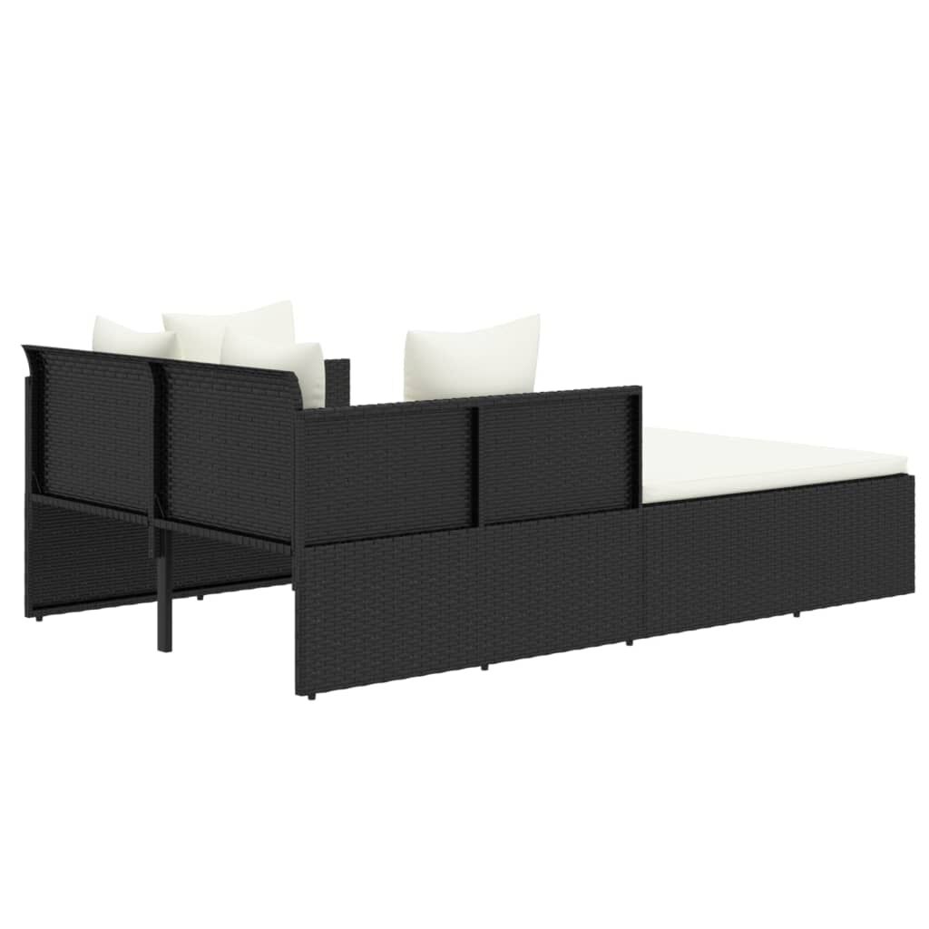 vidaXL Ξαπλώστρα Μαύρη 182 x 118 x 63 εκ. Συνθετικό Ρατάν με Μαξιλάρια
