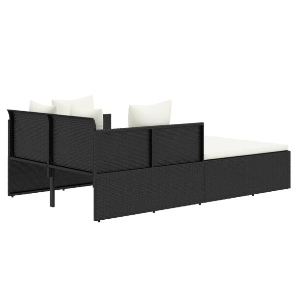 vidaXL Ξαπλώστρα Μαύρη 182 x 118 x 63 εκ. Συνθετικό Ρατάν με Μαξιλάρια