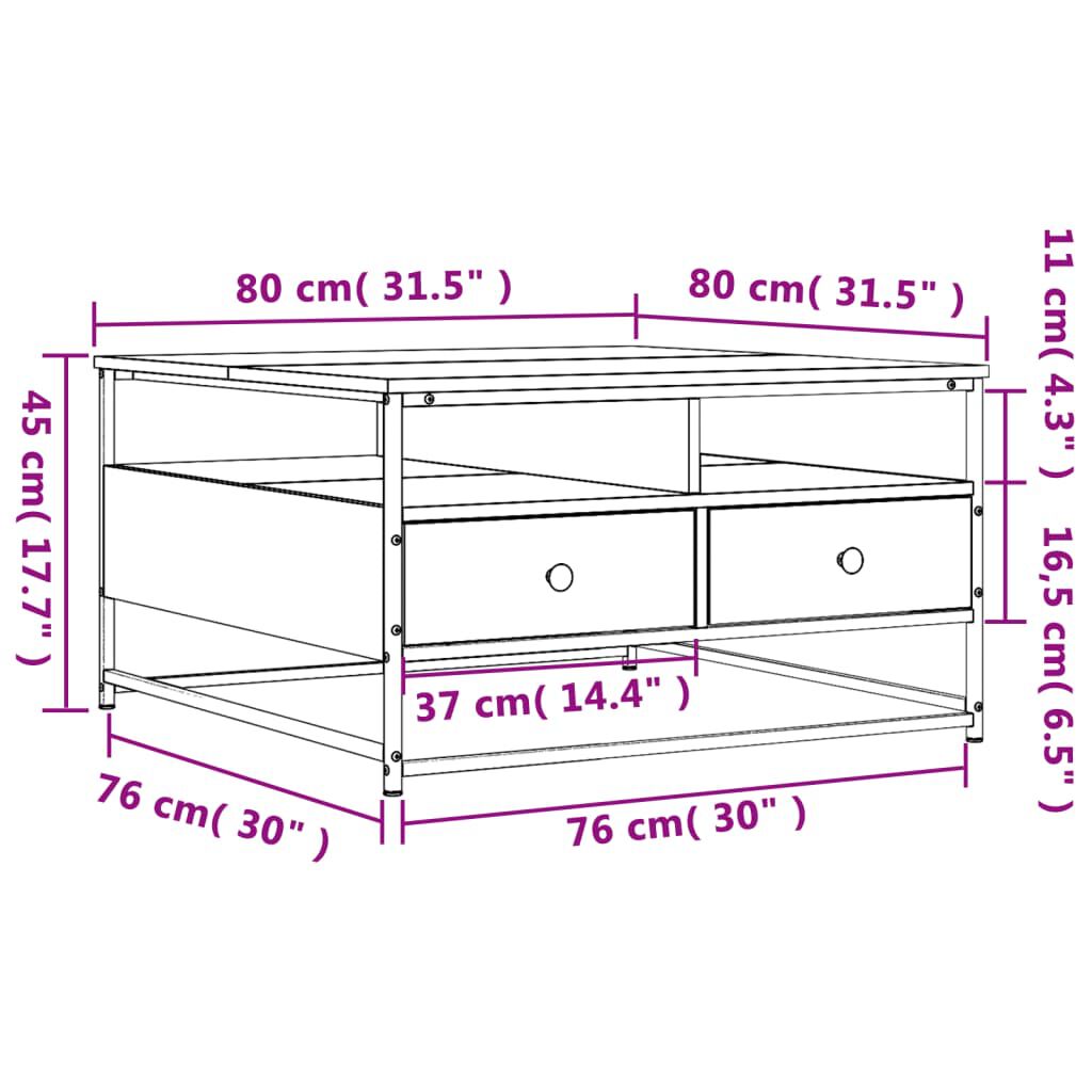 vidaXL Τραπεζάκι Σαλονιού Γκρι Sonoma 80 x 80 x 45 εκ. Επεξεργ. Ξύλο