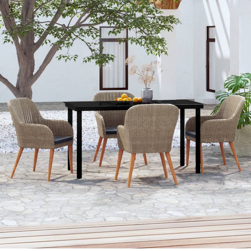 vidaXL Σετ Τραπεζαρίας Κήπου 5 Τεμαχίων Καφέ με Μαξιλάρια