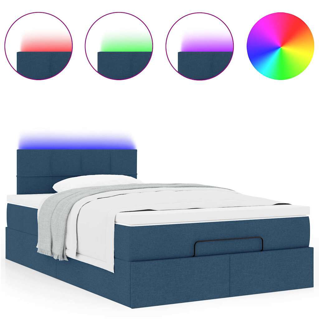 vidaXL Οθωμανικό κρεβάτι με στρώμα & LEDs Μπλε 120x200 cm Ύφασμα