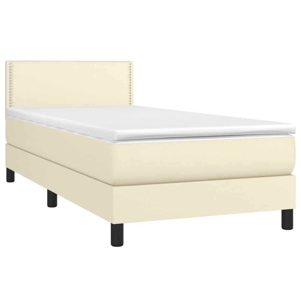 vidaXL Κρεβάτι Boxspring με Στρώμα & LED Κρεμ 100x200 εκ. Συνθ. Δέρμα