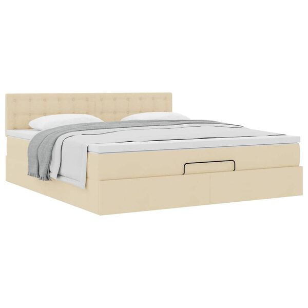 vidaXL Οθωμανικό κρεβάτι με στρώμα Cream 180x200cm ύφασμα