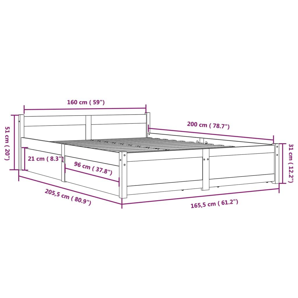 vidaXL Πλαίσιο Κρεβατιού με Συρτάρια Λευκό 160 x 200 εκ.