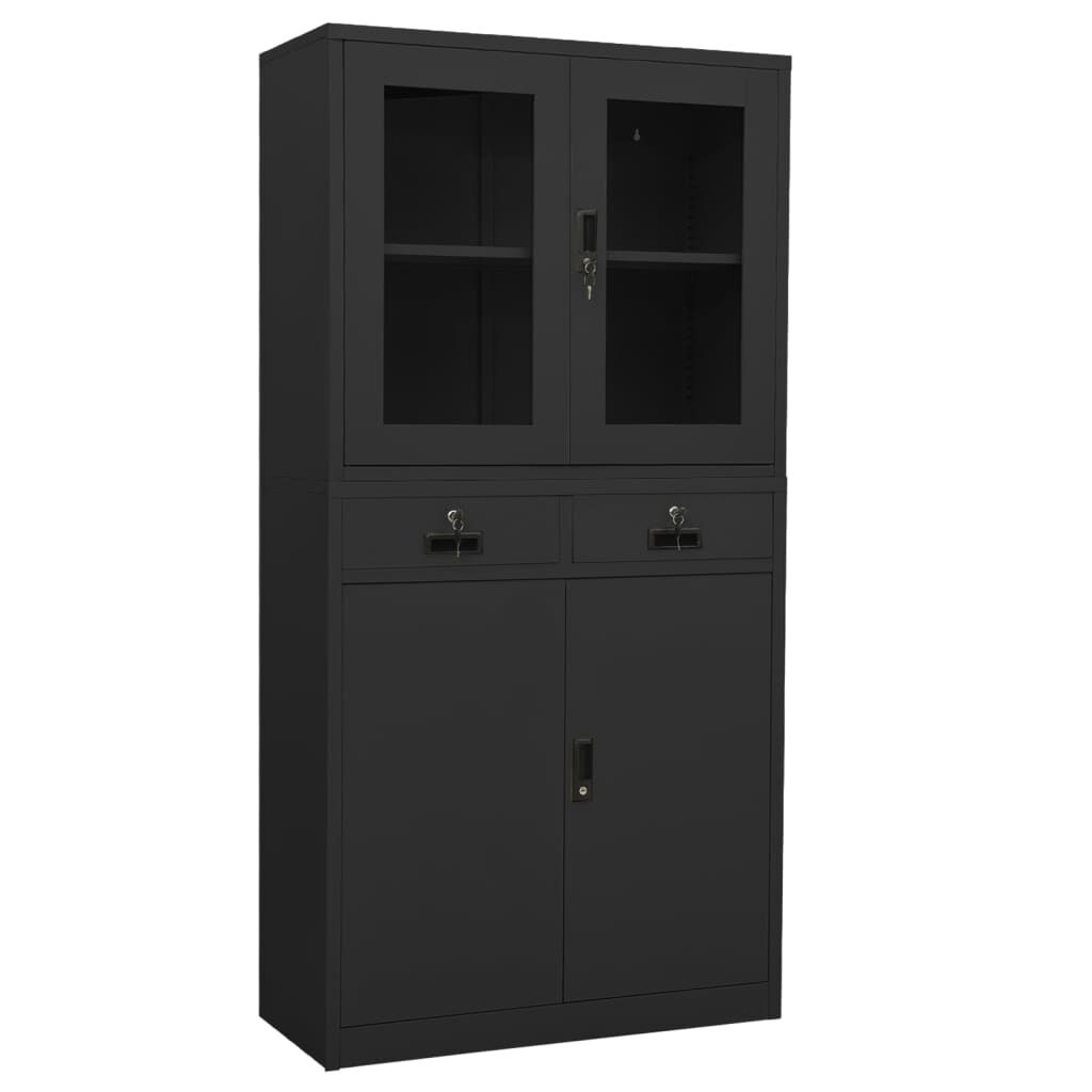 vidaXL Ντουλάπα Γραφείου Ανθρακί 90 x 40 x 180 εκ Ατσάλι/Ψημένο Γυαλί