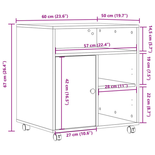 vidaXL Βάση Εκτυπωτή με Ρόδες Γκρι Σκυρ. 60x50x67 εκ.