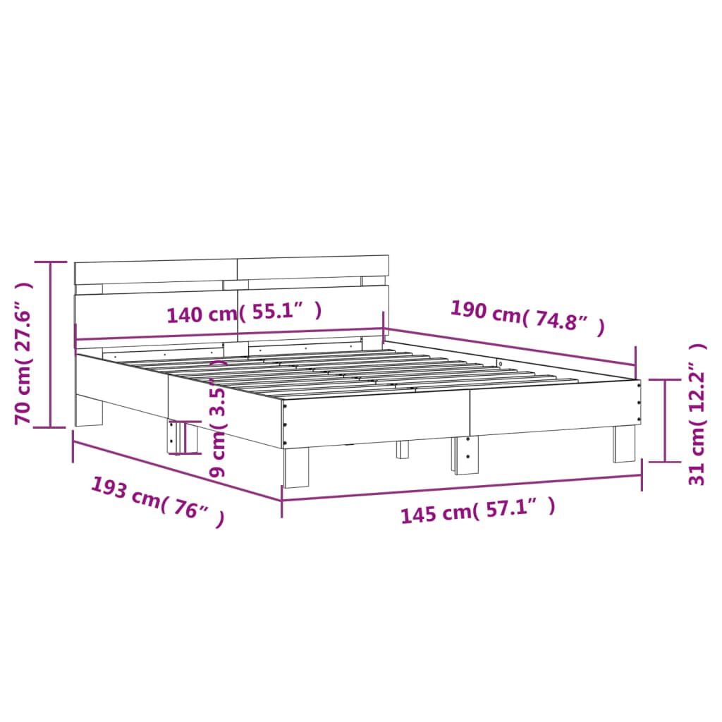 vidaXL Πλαίσιο Κρεβατιού με Κεφαλάρι Sonoma Δρυς 140x190εκ. Επεξ. Ξύλο