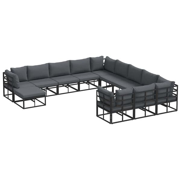 vidaXL Σετ Καναπέ Κήπου 12 pcs Μαύρο Αλουμίνιο
