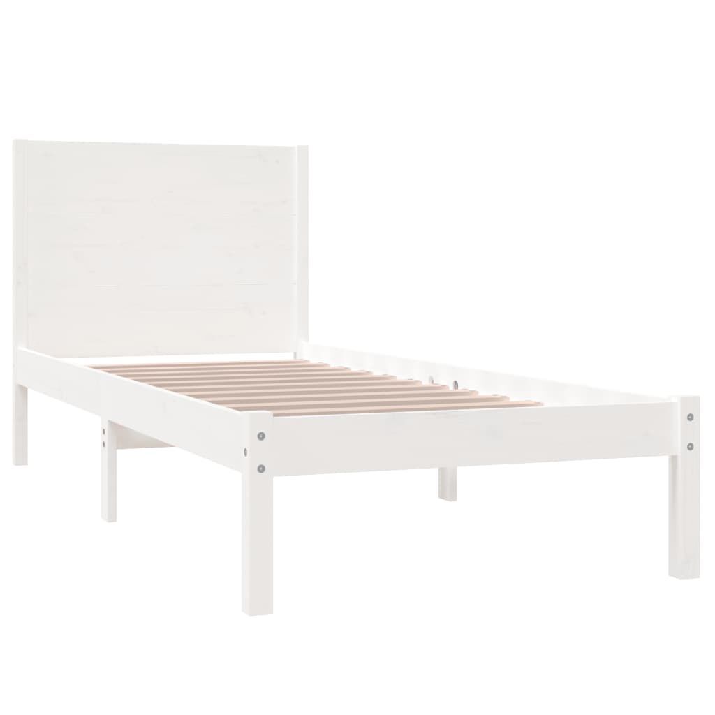vidaXL Πλαίσιο Κρεβατιού Λευκό 75x190 εκ. Μασίφ Ξύλο Small Single