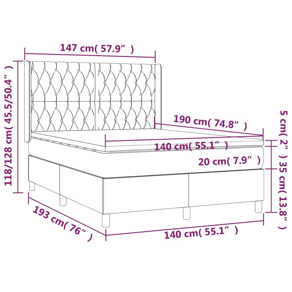 vidaXL Κρεβάτι Boxspring με Στρώμα & LED Ροζ 140x190 εκ. Βελούδινο