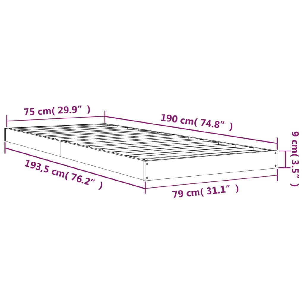 vidaXL Πλαίσιο Κρεβατιού Μαύρο 75x190εκ Μασίφ Ξύλο Πεύκου Small Single