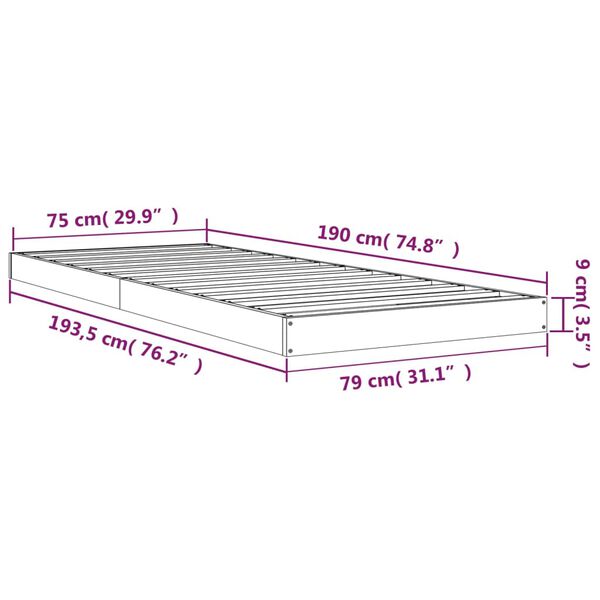 vidaXL Πλαίσιο Κρεβατιού Μαύρο 75x190εκ Μασίφ Ξύλο Πεύκου Small Single