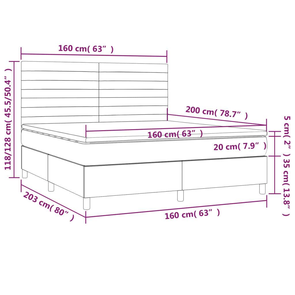 vidaXL Κρεβάτι Boxspring με Στρώμα Μαύρο 160x200 εκ. Υφασμάτινο
