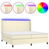 vidaXL Κρεβάτι Boxspring με Στρώμα & LED Κρεμ 200x200 εκ. Συνθ. Δέρμα